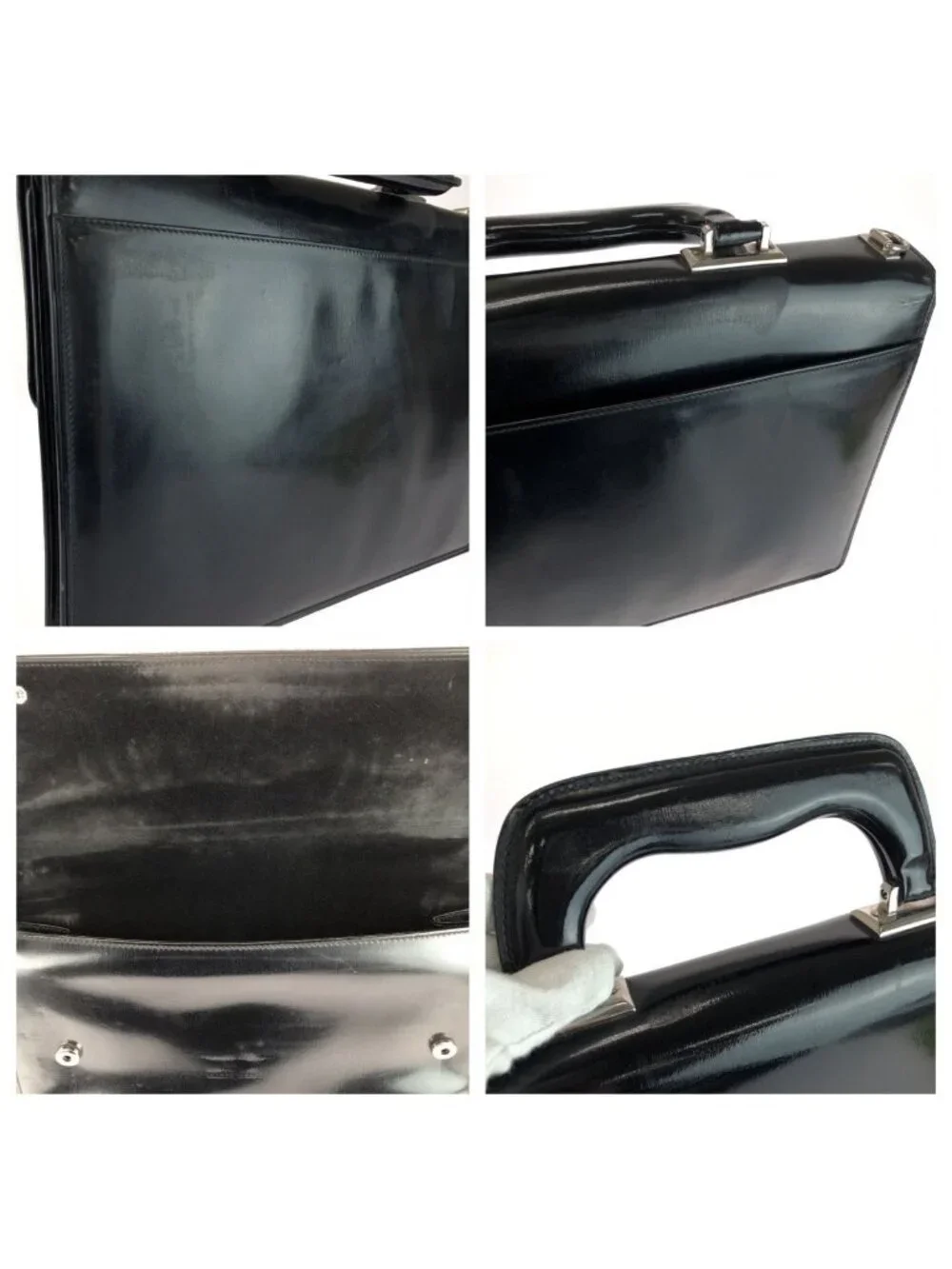 Gucci Vintage Black Silver Leather Business Briefcase